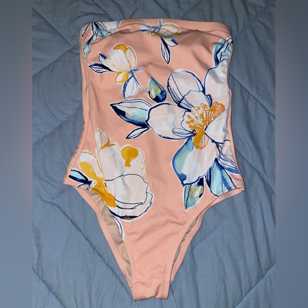 Pink Floral Strapless One Piece - Medium
